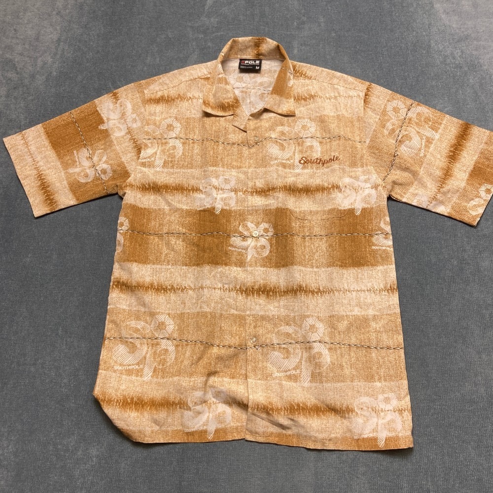 Southpole Authentic Collection Hawaiian Shirt Mens Medium Brown Camp Collar